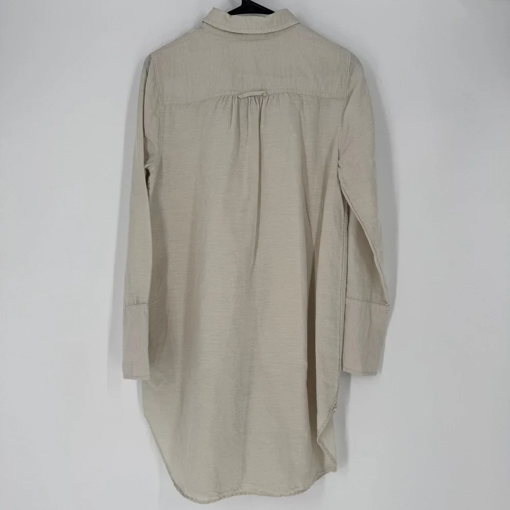 J.Crew‎ Womens Linen Blend Shirt Dress Beige Button Front Long Sleeve Small